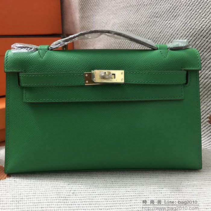 HERMES愛馬仕 凱莉包 mini kelly一代 竹子綠epsom皮 夏天首選手包款 可手提肩背  Ama1331
